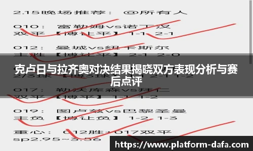 克卢日与拉齐奥对决结果揭晓双方表现分析与赛后点评